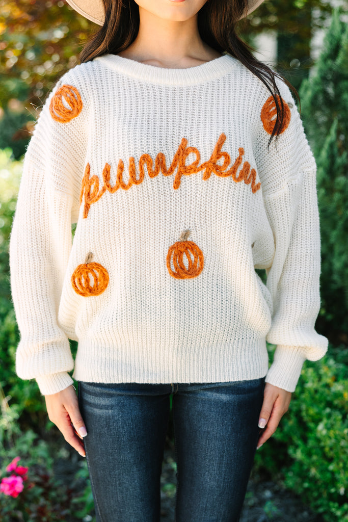 Hey Pumpkin Oatmeal White Stitched Sweater – Shop the Mint