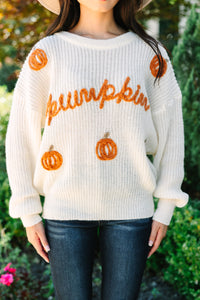 Hey Pumpkin Oatmeal White Stitched Sweater