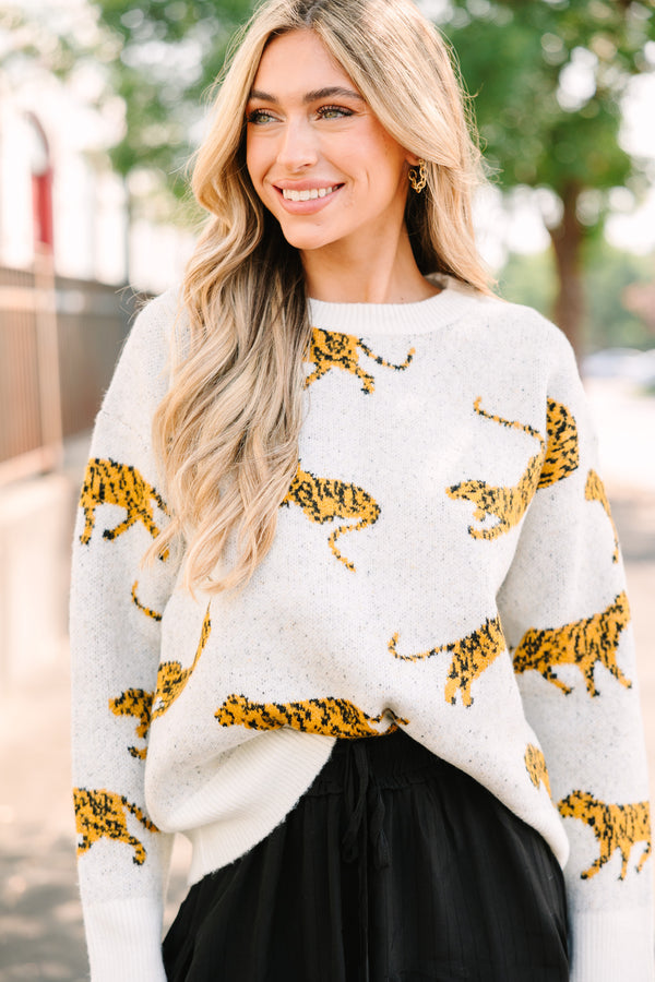 On The Prowl Ivory White Tiger Sweater