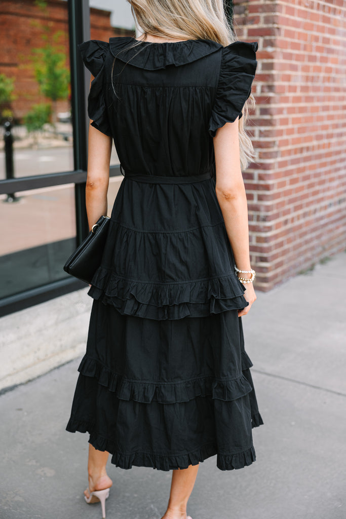 On The Verge Black Ruffled Midi Dress – Shop the Mint