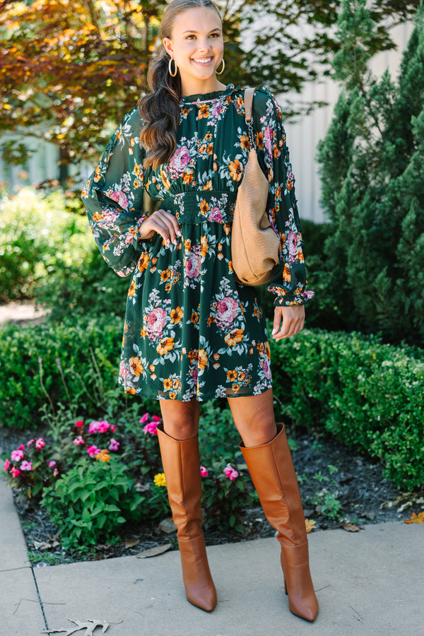 Love You Truly Green Floral Dress