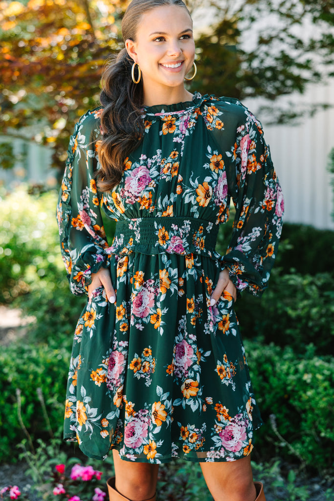 fall green floral dress Ditsy Floral Dress Green