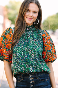 THML: Say It All Green Floral Blouse