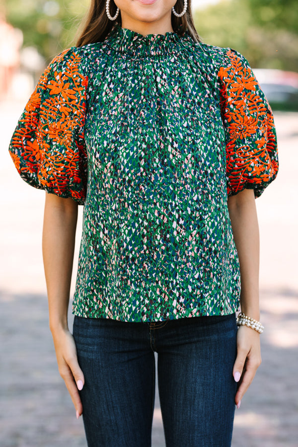THML: Say It All Green Floral Blouse