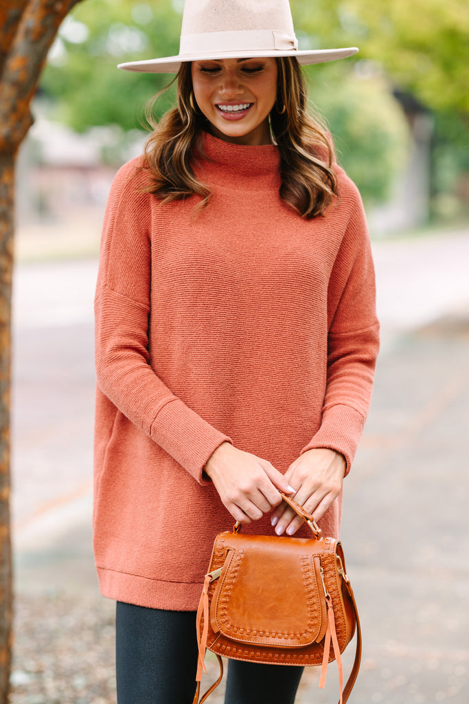 Orange mock best sale neck top