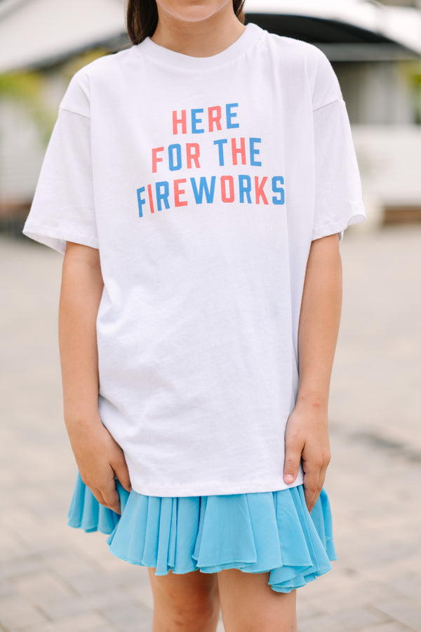 Girls: Here For The Fireworks White Oversized Graphic Tee