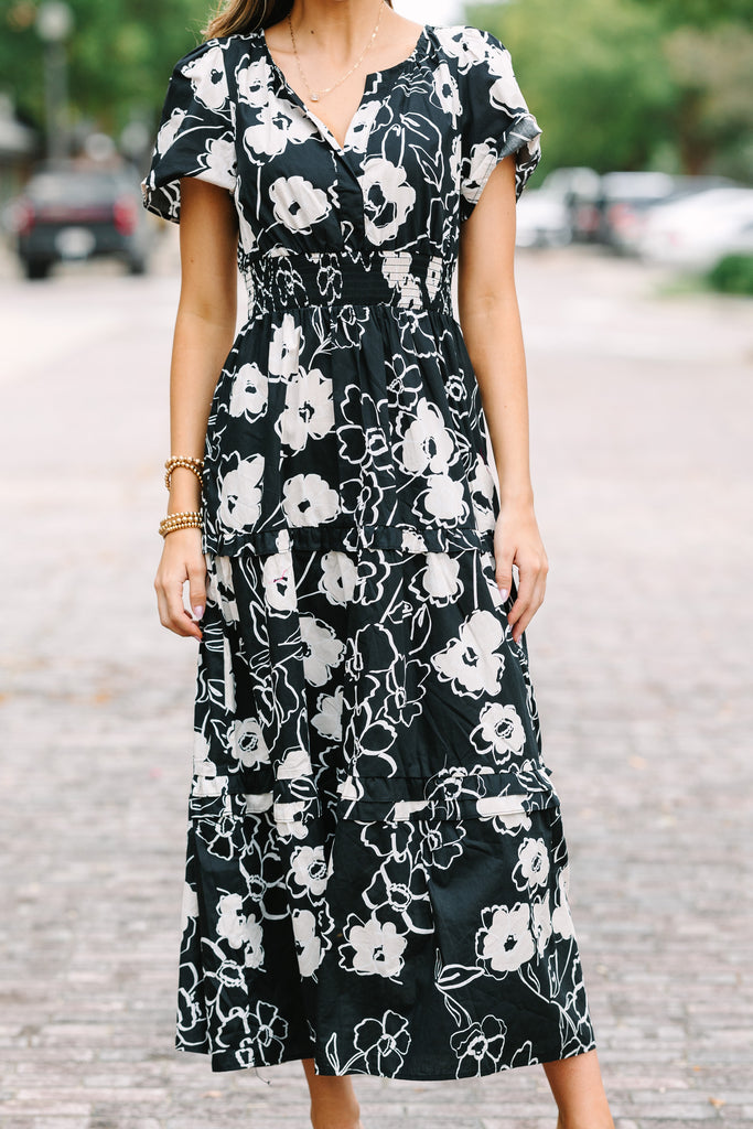 Sugarlips: Call On Me Black Floral Midi Dress – Shop the Mint
