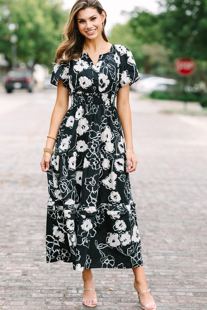 Sugarlips: Call On Me Black Floral Midi Dress – Shop the Mint