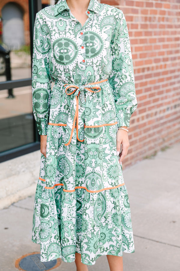 Get What You Need Green Printed Midi Dress