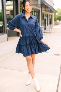 Longing For You Navy Blue Tiered Babydoll Dress