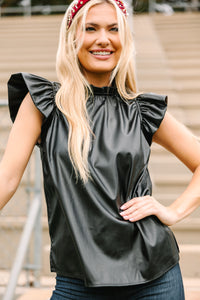 black faux leather blouse, gameday blouses