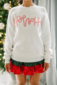 holiday knit sweater, festive holiday sweater, candy cane script sweater, cute boutique sweater