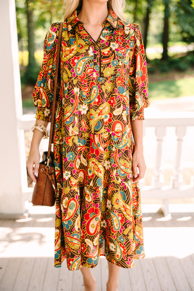 ドレス Original paisley pattern dress Change Your Mind Mocha Brown Paisley Midi Dress – Shop the Mint