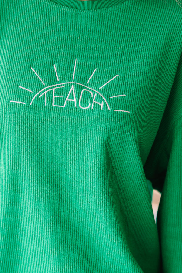 Be The Light Green Embroidered Corded Sweatshirt
