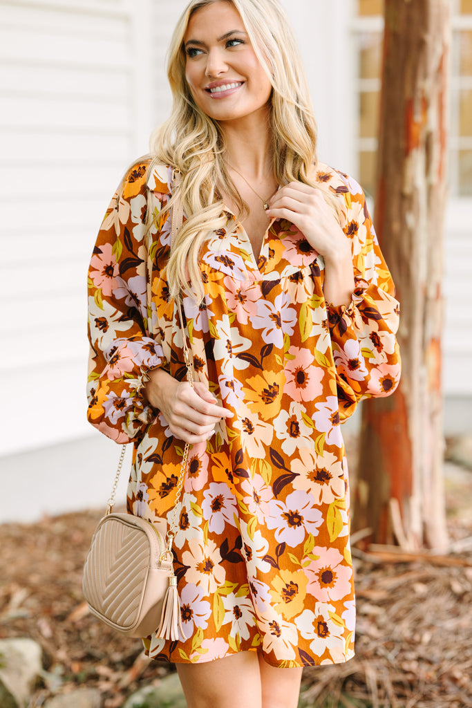 yellow and brown dress Show You Off Mocha Floral Babydoll Crafted from a silk Color:Other (as agreed) Joie Dress in Paradise plusbadge