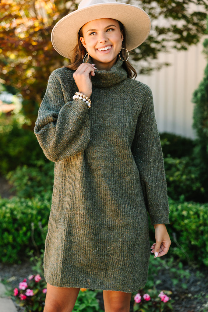 Feeling It Sweater Olive Green Dress – Shop the Mint