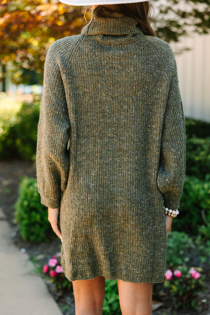 Loving You Fondly Olive Green Ribbed Knit Sweater Dress