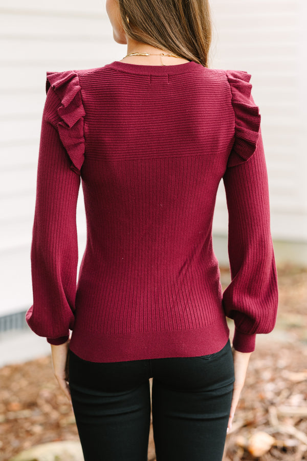 Reach Out Ruffled Wine Red Sweater