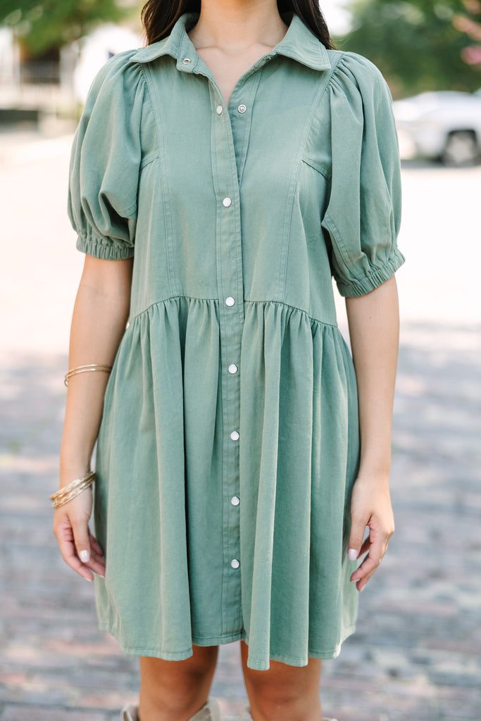 Well Known Olive Green Denim Babydoll Dress