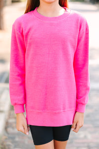 Girls: Love You More Fuchsia Pink Corded Sweatshirt