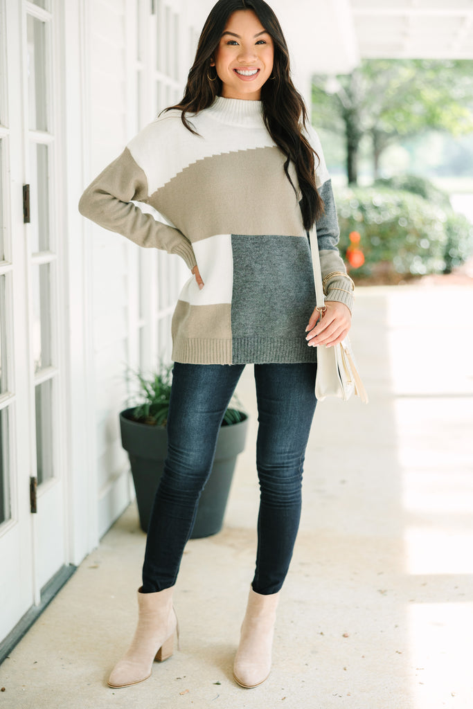 The Wait Is Over Charcoal Gray Colorblock Sweater