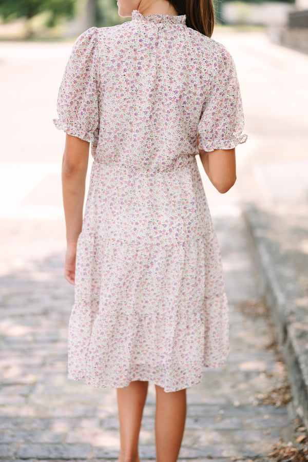 Girls: Sweet Moments Pink Ditsy Floral Tiered Midi Dress