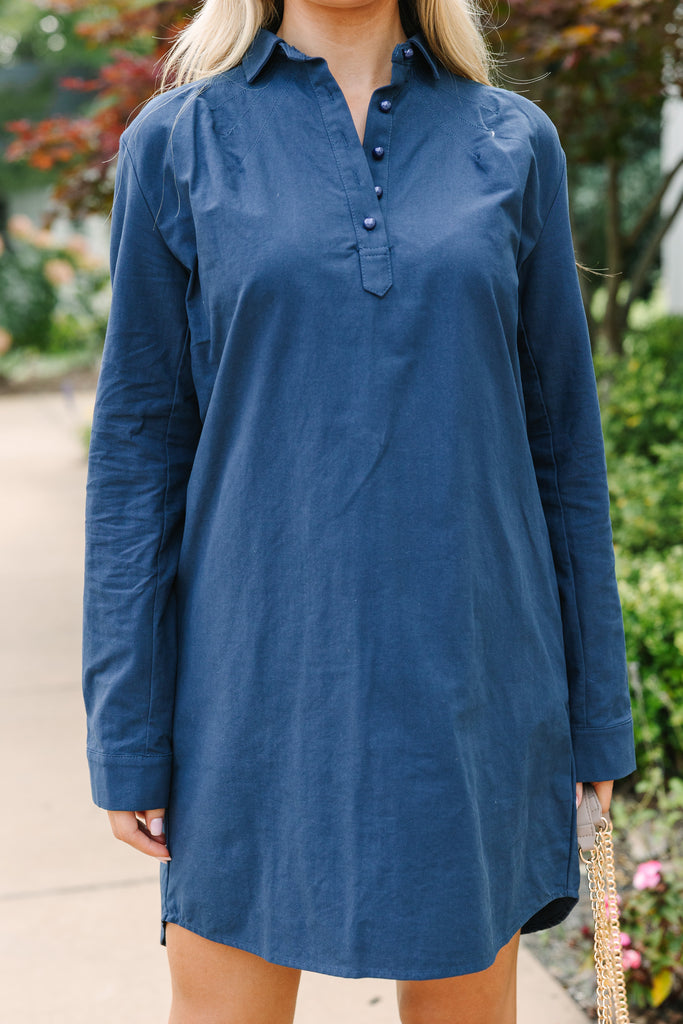 navy blue button up dress Under The Stars Navy Blue Tie Back Dress – Shop the Mint