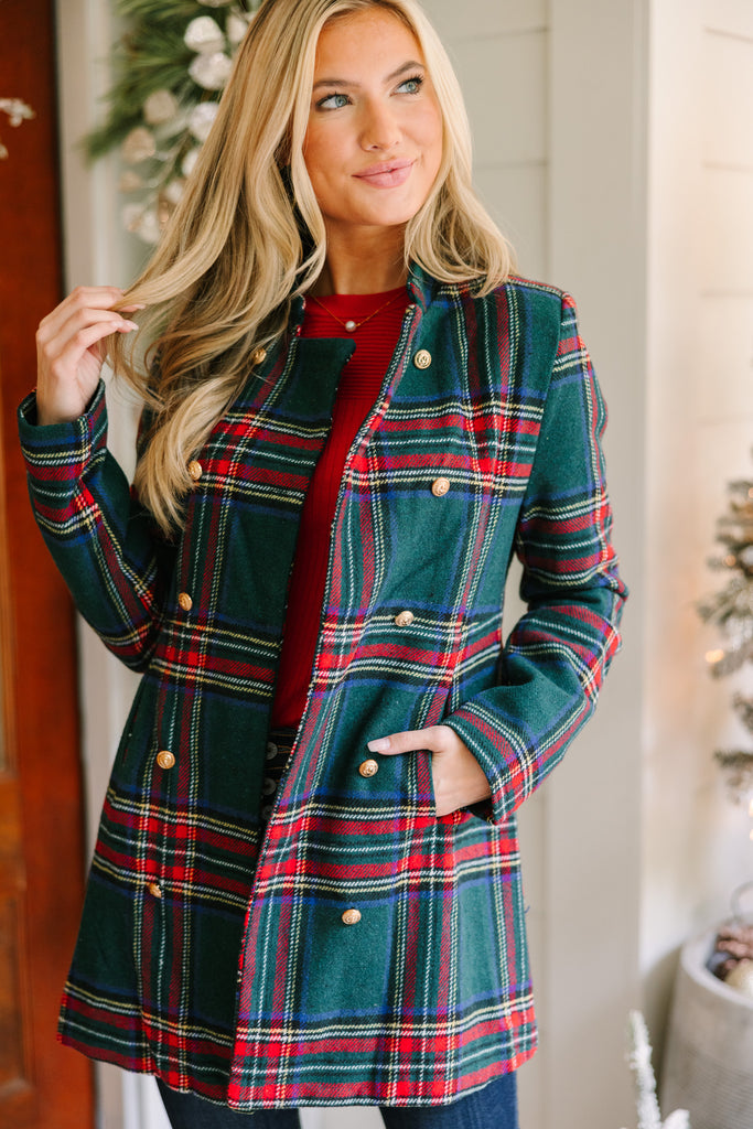 Christmas Tartan Red And Green Plaid Blazer City Streets Emerald