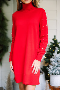 Feeling The Love Red Embellished Sweater Dress