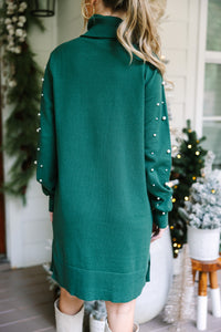 Feeling The Love Emerald Green Embellished Sweater Dress