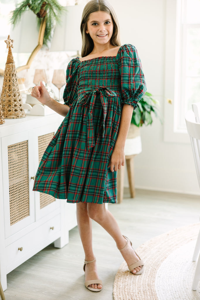 Girls: All I Want Green Tartan Plaid Midi Dress Girls: All I Want Green Tartan Plaid Midi Dress
