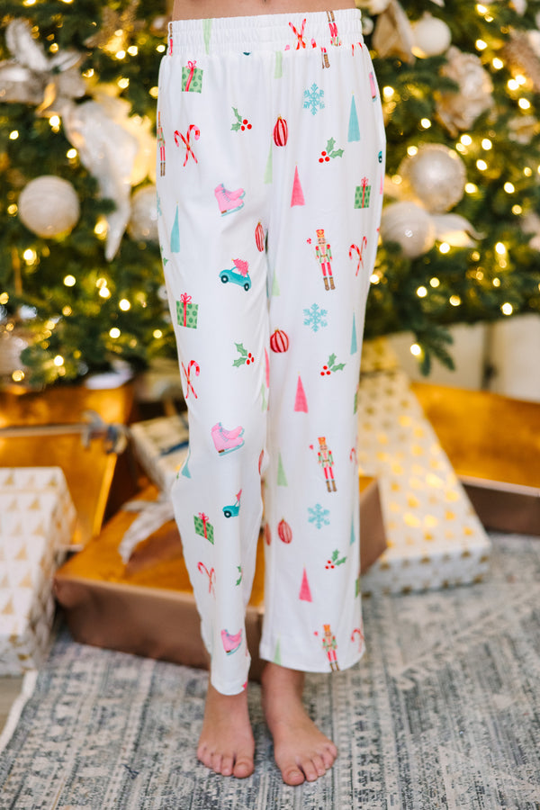 Girls: Staying In White Holiday Print L/S Pajama Set