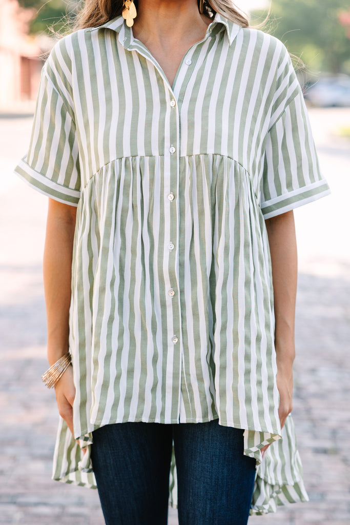Green Stripe Embroidered Long Tunic