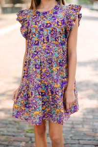 Girls: Make My Day Purple Floral Babydoll Dress