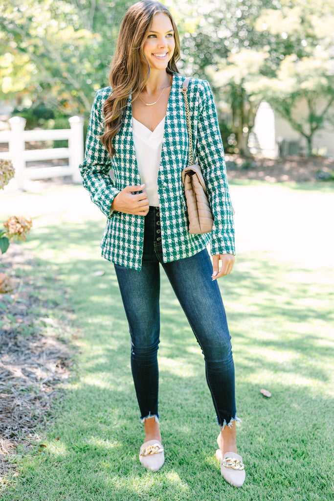 Next Up Emerald Green Houndstooth Blazer – Shop the Mint