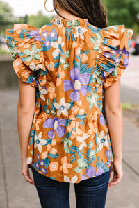 Feel The Love Brown Floral Blouse