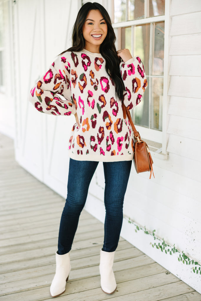 Good For You Cream Leopard Print Sweater