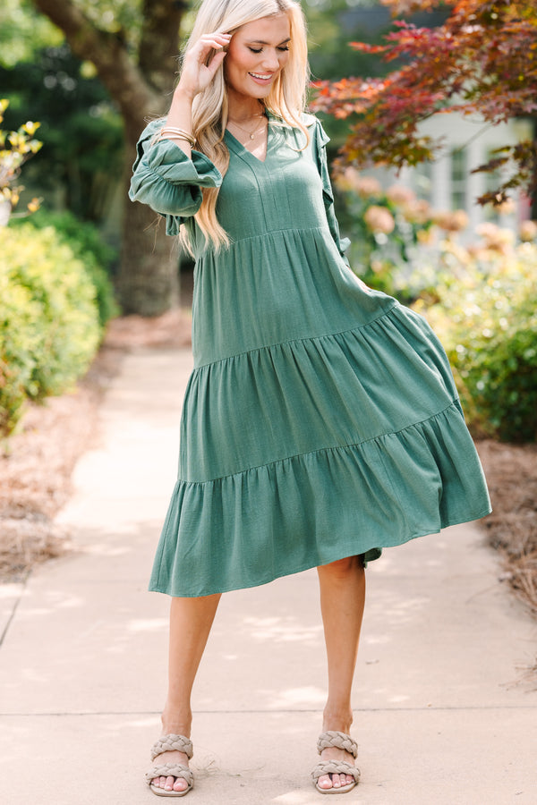 Make It All About You Hunter Green Tiered Dress