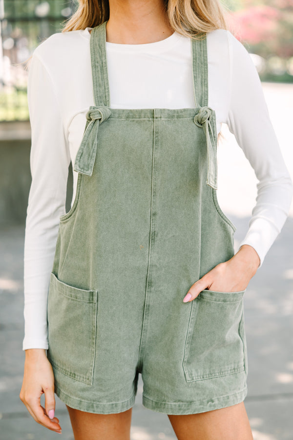 All You Can See Olive Green Denim Overalls
