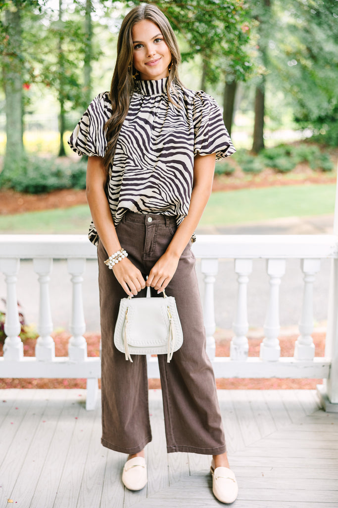 Can't Leave You Chocolate Brown Zebra Blouse – Shop the Mint