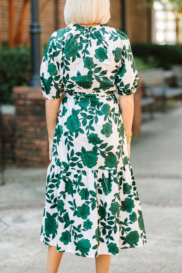 green and white printed midi dress, midi dresses for women, fall family photos