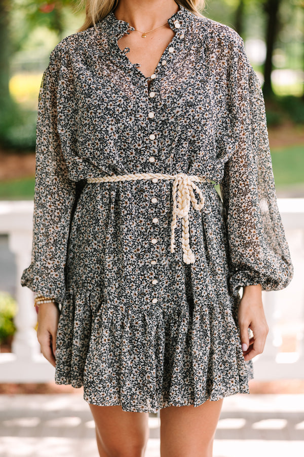 Olivaceous: Save Your Love Black Ditsy Floral Dress