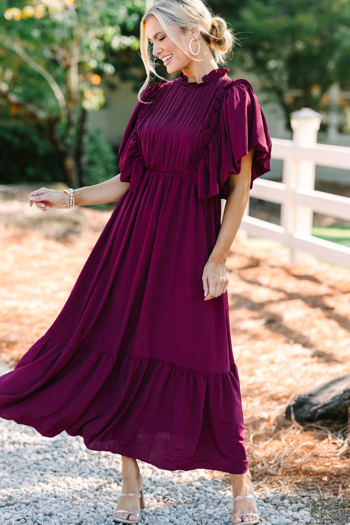 Amya Ruffle Midi Dress Burgundy