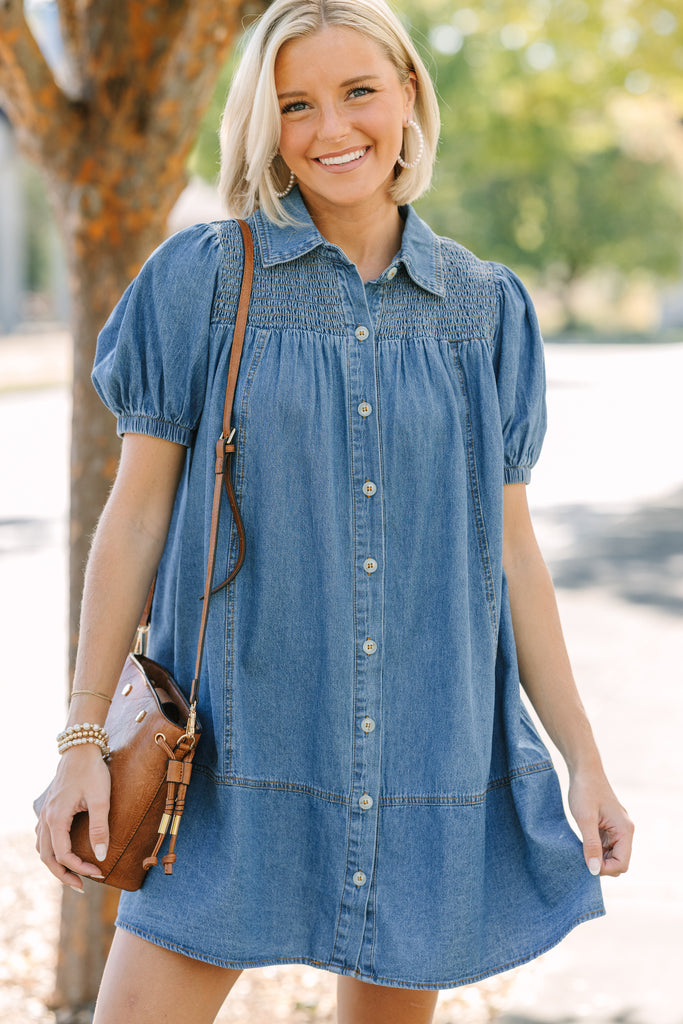 Get Together Medium Wash Denim Babydoll Dress – Shop the Mint