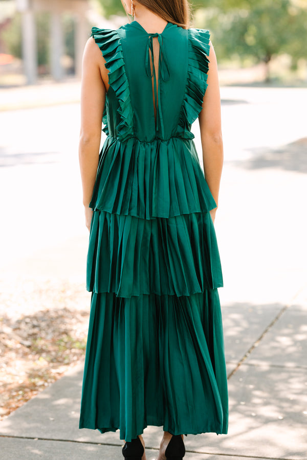 For The Drama Apline Green Ruffled Midi Dress