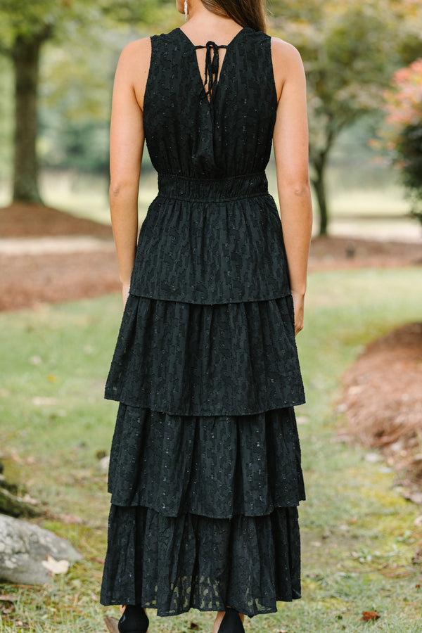 Living The Dream Black Tiered Midi Dress