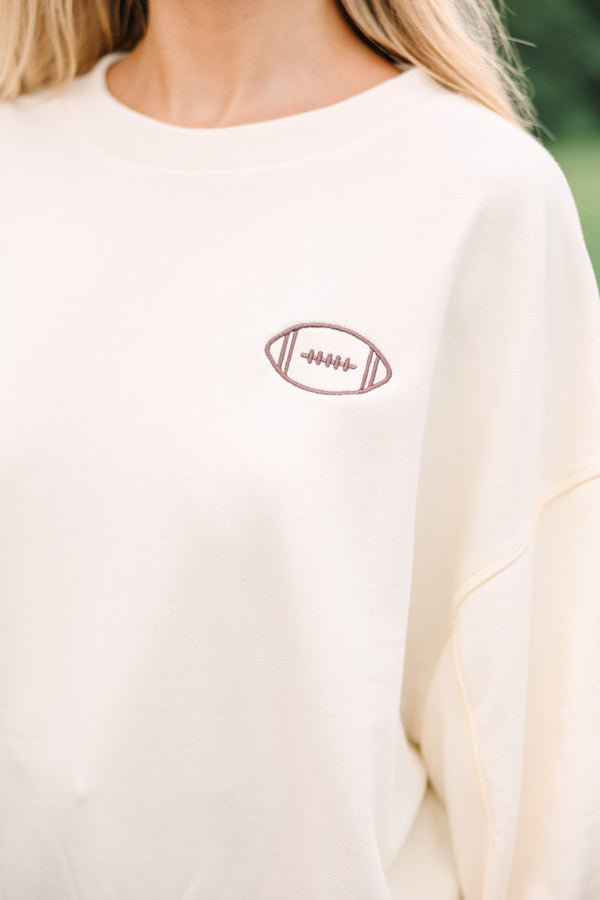 Touchdown Cream Embroidered Pullover