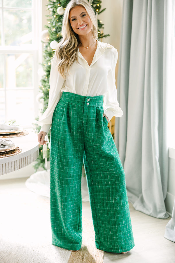 classic women's trousers, green wide leg pants, women's wide leg pants, holiday pant's for women