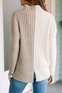In A Dream Oatmeal Brown Colorblock Sweater