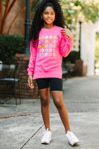 Girls: Smile Today Fuchsia Pink Graphic Corded Sweatshirt